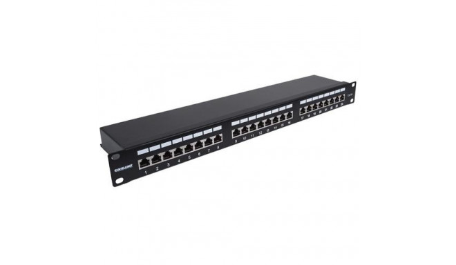 Intellinet Patch Panel, Cat6a, FTP, 24-Port, 1U, Shielded, 90° Top-Entry Punch Down Blocks, Black
