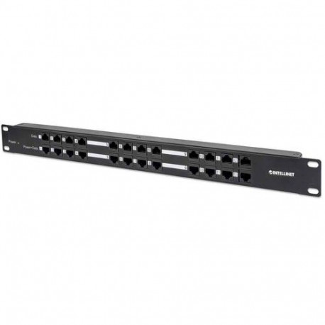 Intellinet PoE Patch Panel, 24 Port Patch Panel with 12 port RJ45 Data In and 12 port RJ45 Data and