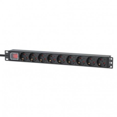 Intellinet 19" 1U Rackmount 9-Way EU 2-pin (CEE 7/3) PDU, 16A, On/Off, Built in 2m EU 2-pin