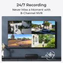 Reolink NVS8 - 8-Channel PoE NVR for 24/7 Recording, Support up to 16MP, 2TB HDD Built-in, Up to 12T