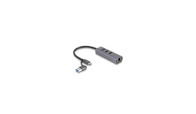 DeLOCK 3 Port USB 5 Gbps Hub + Gigabit LAN with USB Type-C or USB Type-A connector in metal case