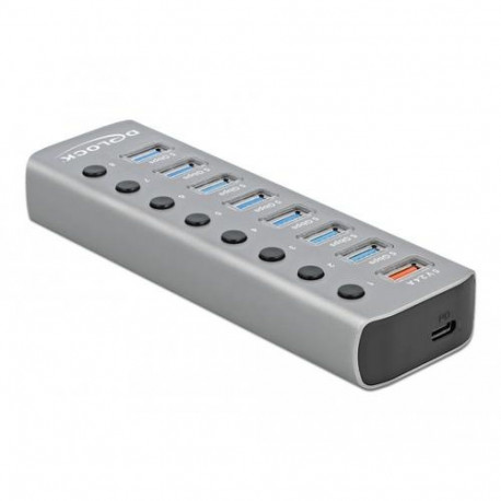 DeLOCK USB 5 Gbps Hub with 7 Ports + 1 Fast Charging Port + 1 USB-C PD 3.0 Port with Switch and Illu