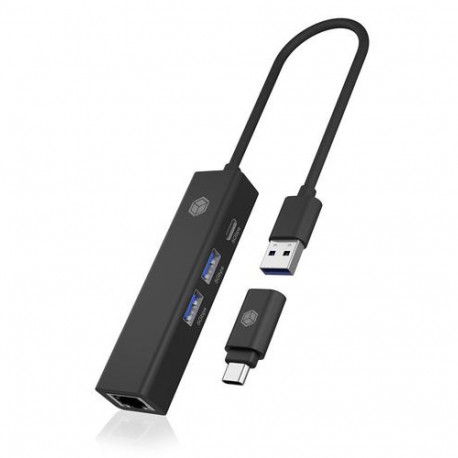 ICY BOX IB-HUB1439-LAN Wired USB 3.2 Gen 1 (3.1 Gen 1) Type-A Black