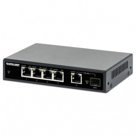 Intellinet 5-Port Gigabit Ethernet PoE+ Switch with SFP Port, Four PSE PoE Ports, IEEE 802.3at/af (P