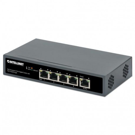 Intellinet 5-Port Gigabit Switch with PoE Passthrough, One IEEE 802.3bt (PoE++ / 4PPoE) PD PoE Port