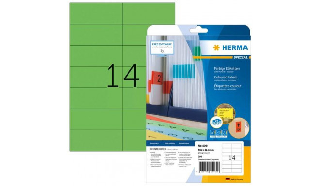 HERMA Coloured labels A4 105x42.3 mm green paper matt 280 pcs.