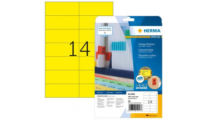 HERMA Coloured labels A4 105x42.3 mm yellow paper matt 280 pcs.