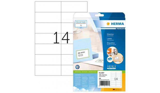 HERMA Labels Premium A4 105x42.3 mm white paper matt 350 pcs.