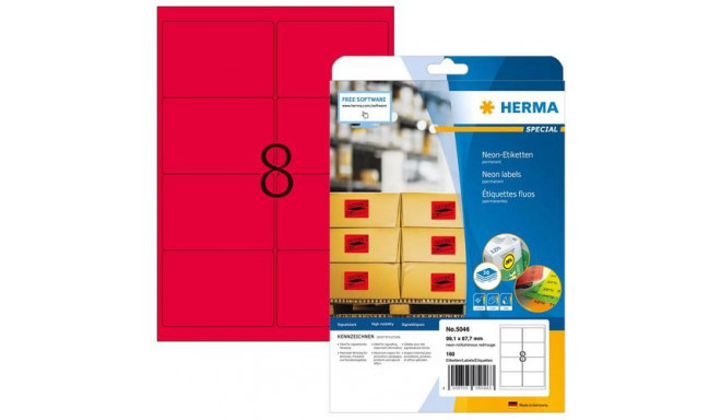 HERMA Neon labels A4 99.1x67.7 mm luminous red paper matt 160 pcs.