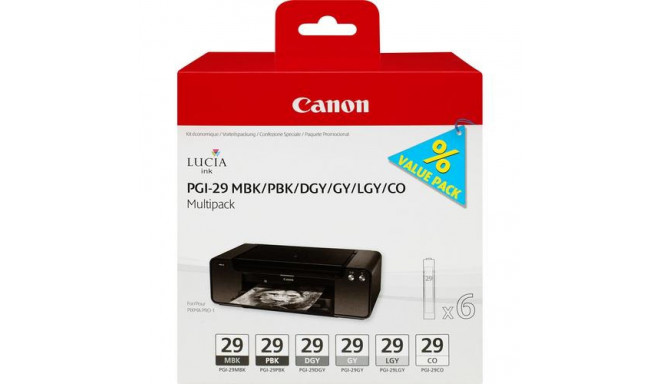 Canon PGI-29 MBK/PBK/DGY/GY/LGY/CO 6 Ink Cartridge Multipack