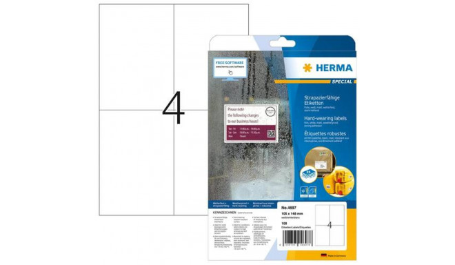 HERMA Labels hard-wearing A4 105x148 mm white strong adhesion film matt weatherproof 100 pcs.
