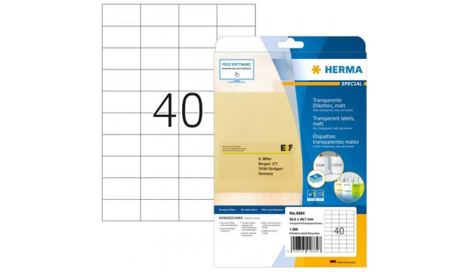 HERMA Labels transparent matt A4 52.5x29.7 mm film 1000 pcs.