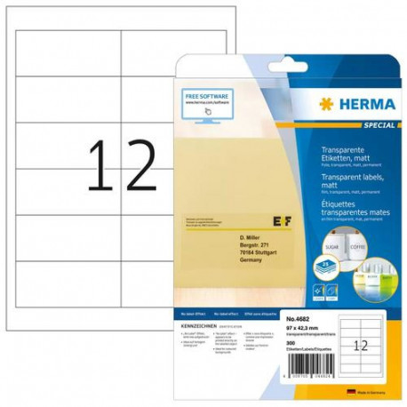 HERMA Labels transparent matt A4 97x42.3 mm film 300 pcs.