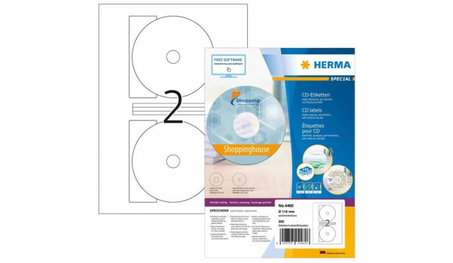 HERMA CD labels Maxi A4 Ø 116 mm white paper matt opaque 200 pcs.