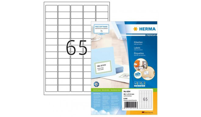 HERMA Address labels Premium A4 38.1x21.2 mm round corners white paper matt 6500 pcs.