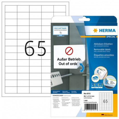 HERMA Removable labels A4 38.1x21.2 mm white Movables/removable paper matt 1625 pcs.