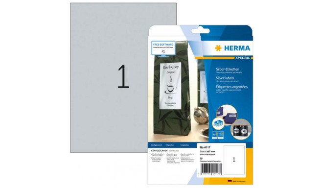 HERMA Labels A4 210x297 mm silver film glossy 25 pcs.
