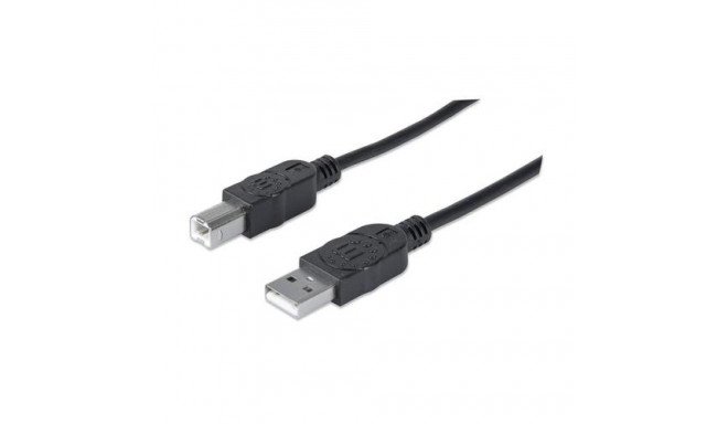 Manhattan USB-A to USB-B Cable, 1.8m, Male to Male, Black, 480 Mbps (USB 2.0), Hi-Speed USB, Lifetim