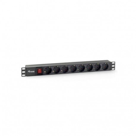 Equip 19" Steckdosenleiste 8xSchuko+Switch->St.90° sw.  Pla.