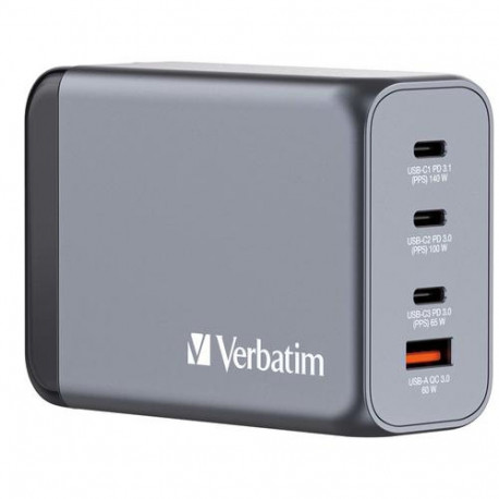 Verbatim GNC-240 GaN Charger 240W with 1 x USB-C 140W /1 x USB-C 100W / 1 x USB-C 65W / 1 x USB-A QC