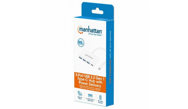 Manhattan USB-C Dock/Hub, Ports (4): USB-A (x3) and USB-C, 5 Gbps (USB 3.2 Gen1 aka USB 3.0), With P