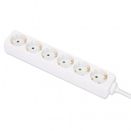 Manhattan Power Distribution Unit EU (2-pin), x6 gang/output, 2m cable, 16A, White, Extension Lead, 