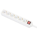 Manhattan Power Distribution Unit EU (2-pin), x6 gang/output with on/off switch, 2m cable, 16A, Whit