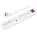 Manhattan Power Distribution Unit EU (2-pin), x6 gang/output with on/off switch, 2m cable, 16A, Whit
