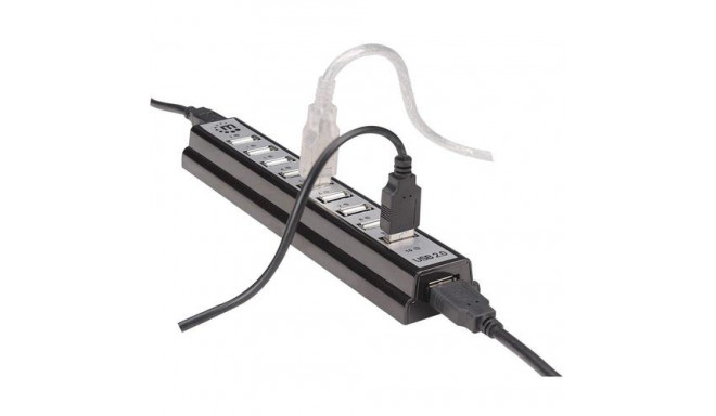 Manhattan USB-A 10-Port Desktop Hub, 10x USB-A Ports, 480 Mbps (USB 2.0), Bus or AC Power, Hi-Speed 