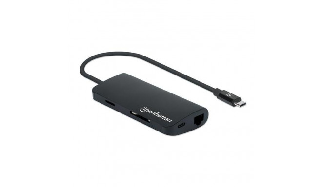 Manhattan USB-C Dock/Hub with Card Reader, Ports (x5): Ethernet, USB-A (3) and USB-C, 5 Gbps (USB 3.
