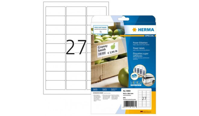 HERMA Labels A4 63.5x29.6 mm white extra strong adhesion paper matt 675 pcs