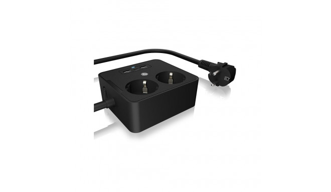 "Steckdosenleiste Doppelsteckdose + 2x USB-Port ICY BOX Black"