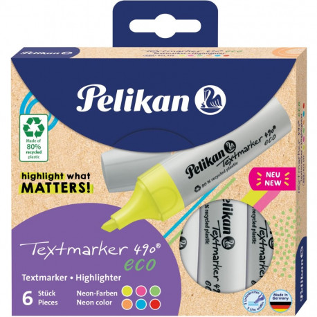 "Pelikan Textmarker 490 eco Set aus 6 Neon-Farben im Etui"