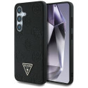 Case Guess Grained Hot Stamp pojengimustriga kolmnurkse logoga MagSafe jaoks Samsung Galaxy S25 must