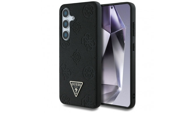 Case Guess Grained Hot Stamp pojengimustriga kolmnurkse logoga MagSafe jaoks Samsung Galaxy S25 must