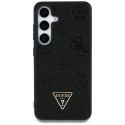 Case Guess Grained Hot Stamp Peony Pattern Triangle Logo MagSafe for Samsung Galaxy S25 black