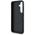 Case Guess Grained Hot Stamp pojengimustriga kolmnurkse logoga MagSafe jaoks Samsung Galaxy S25 must