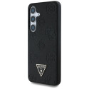 Case Guess Grained Hot Stamp Peony Pattern Triangle Logo MagSafe for Samsung Galaxy S25 black