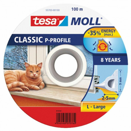Rubber sealing tape TESA, white, for gaps 2-5 mm, 0.009 x 1 m
