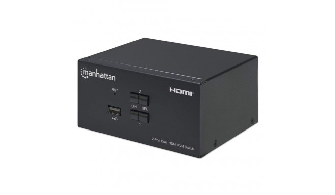 Manhattan HDMI KVM Switch 2-Port, 4K@30Hz, USB-A/3.5mm Audio/Mic Connections, Cables included, Audio
