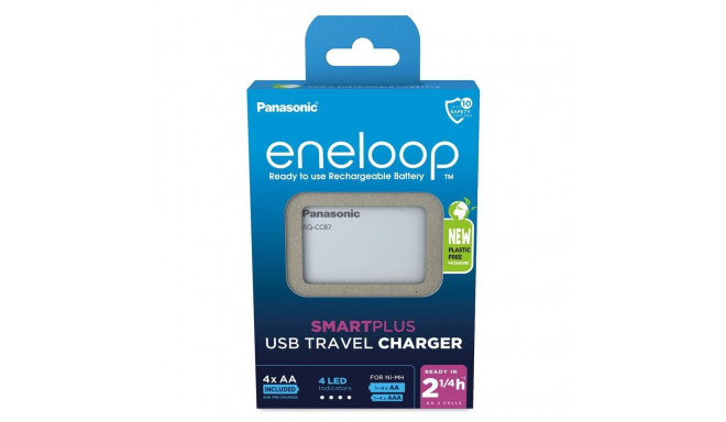 USB akulaadija PANASONIC Eneloop Smartplus BQ-CC87 + 4x AA 2000 mAh (K-KJ87MCD40USB)