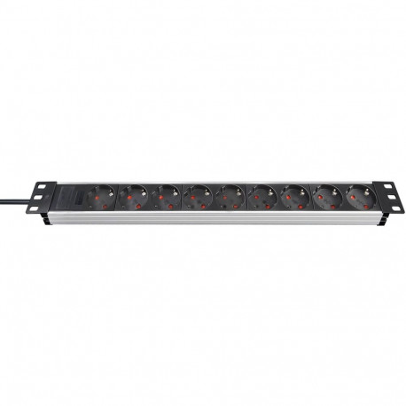 Alu-Line 19" Steckdosenleiste 9-fach (silber/schwarz, 1HE, 2 Meter)
