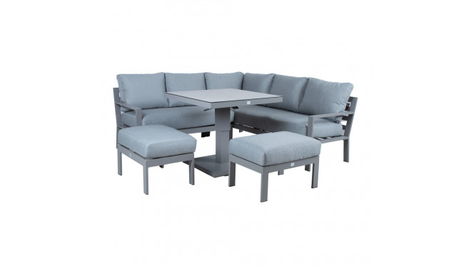 Aiamööblikomplekt RIO laud, nurgadiivan ja 2 tumbat, hallikasbeež