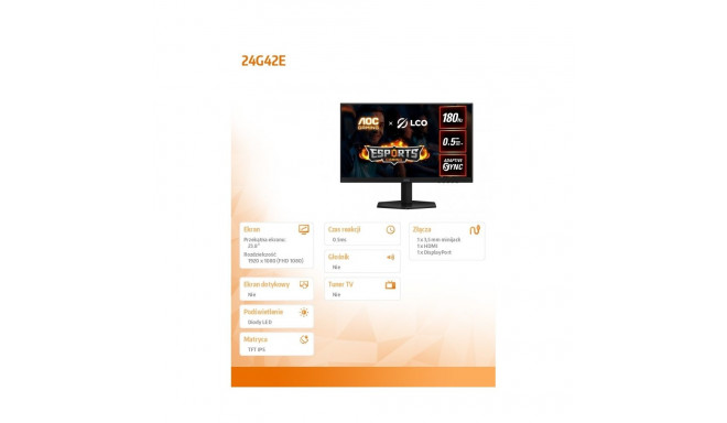 Monitor 24G42E 23.8 inches 180Hz Fast IPS HDMI DP