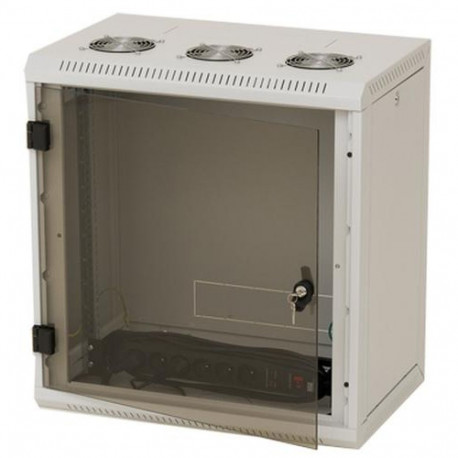 Wall rack RUA 9U/600mm with side panel+glass door