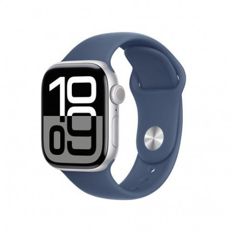 Apple Watch Series 10 GPS + Cellular 42mm Silver Aluminium Case with Denim Sport Band - M/L