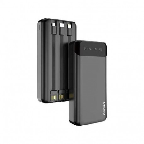 DUDAO capacious powerbank with 3 built-in cables 20000mAh USB Type C + micro USB + Lightning black (