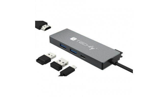 Techly IUSB32C-HUB4HPD laptop dock/port replicator Wired USB 3.2 Gen 2 (3.1 Gen 2) Type-C Grey