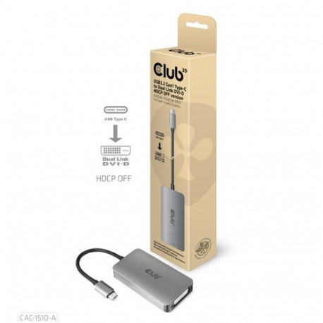 CLUB3D USB3.2 Gen1 Type-C to Dual Link DVI-D HDCP OFF version Active Adapter M/F for Apple Cinema Di