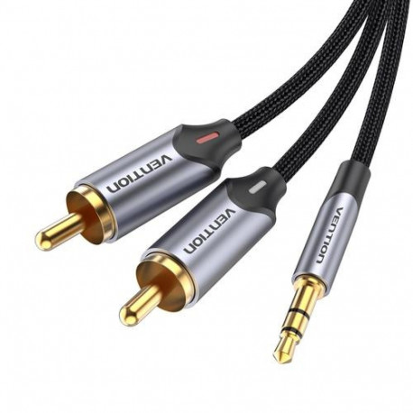 Vention 3.5MM Male to 2-Male RCA Adapter Cable 3M Gray Aluminum Alloy Type